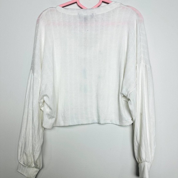 Lulus NWOT Wide Rib V-Neck Dropped Sleeve Oversized Cropped Top White Size XS - Picture 10 of 12